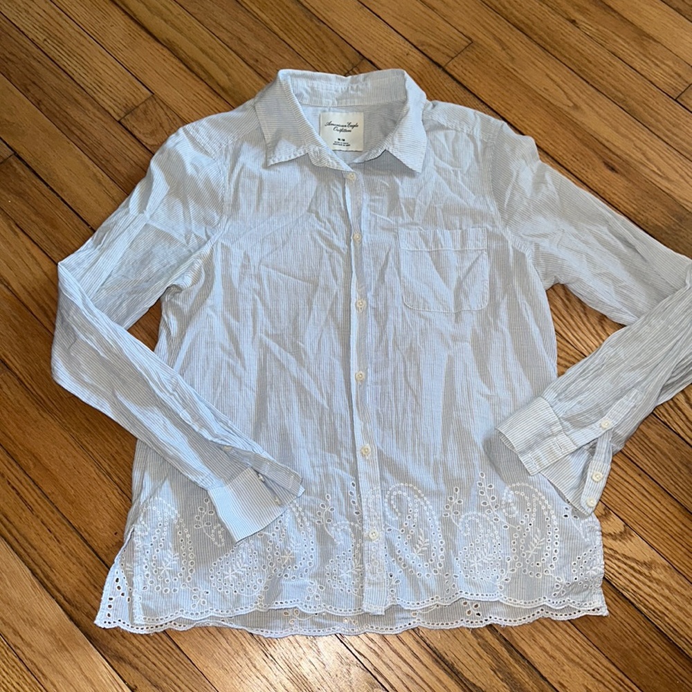 American Eagle Lace Pinstripe Button Down